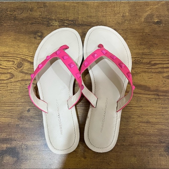 Rebecca Minkoff Womens Fiona Flip Flops Sandals Pink Studded Sz 6.5 M Beachy EUC - Picture 3 of 7